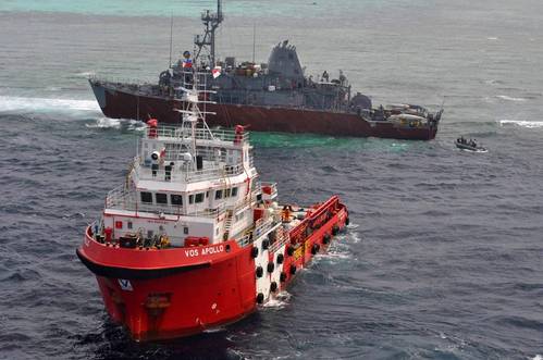 U.S. Navy image: salvage operation in progress.