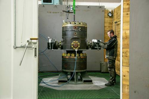 Interventek's 20K Open-Water Revolution Valve undergoing API qualification testing - Credit: Interventek