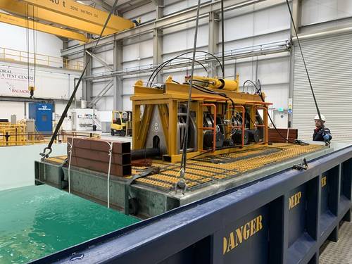 The fast intervention tool is lowered into the submersion test tank (Photo: Balmoral Group)