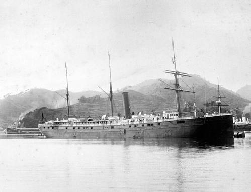 SS City of Rio de Janeiro built by John Roach & Son in 1878 at Chester, Pennsylvania, regularly transported passengers and cargo between Asia and San Francisco. Photo taken at Nagasaki, Japan, 1894. (Credit: San Francisco Maritime National Historical Park_ safr_21374_h06-04135_n)