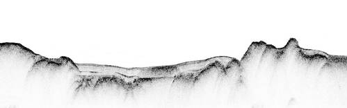 Kongsberg TOPAS 40 data example from the MMT survey, showing outcropping bedrock covered in parts by layered clay. The clay occasionally contains gas filled sediments. (Photo credit: MMT)