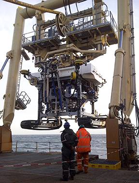 Launching the Fugro Q1400 trenching system