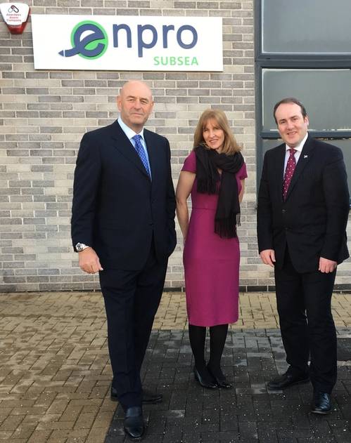 (left to right): Ian Donald, managing director of Enpro Subsea, Anke Heggie, company growth director (oil & gas) from Scottish Enterprise and Minister for Business, Innovation and Energy, Paul Wheelhouse MSP. (Enpro Subsea)