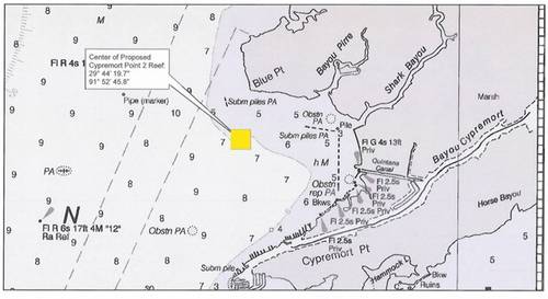 Location of the new reef: Image courtesy of CCA Louisiana