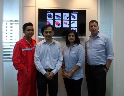 The MacArtney Singapore Team - From left to right Workshop Technician Akmal Syafiq Bin Marzuki, Item Sales Manager Tan Chew Leng, Office Manager Nafisa King and Channel Sales Manager Steen Frejo. Photo: MacArtney