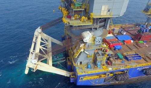 McDermott used its derrick lay vessel, DLV 2000 to perform its first S-lay piggy-back pipelay. (Photo: McDermott)