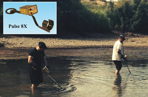 New Mexico State Police officers search shallow waters of Rio Grande with their Pulse 8X detectors looking for a gun. (Photo: JW Fishers)