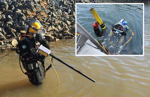 Midco diver with Fishers PT-1 pipe tracker, Inset - Castle diver with Fishers CT-1 cable tracker (Photo: JW Fishers)