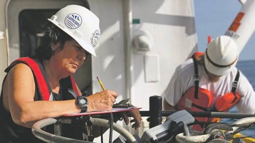 Nancy Rabalais records data during a cruise aboard the R/V Pelican in the Gulf of Mexico to study hypoxia. (Photo: LUMCON)