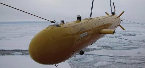 One of NRCan’s Explorer AUVs is pictured here in the Arctic during surveys performed in 2010. (Photo: Natural Resources Canada (NRCan))