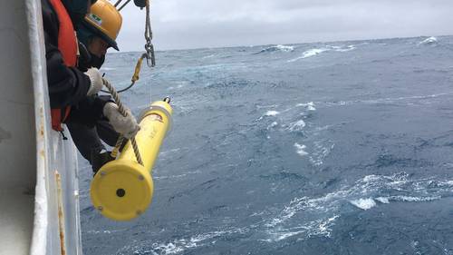 Ocean-going monitoring floats like this one are deployed from “ships of opportunity” as they transit the ocean. (Photo: SOCCOM)