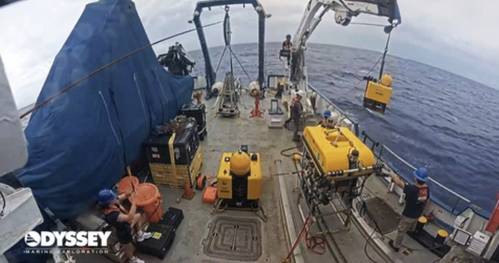 Odyssey Marine Exploration successfully deployed two Autonomous Benthic Mini Landers (ABML) in the Cook Islands’ Exclusive Economic Zone. The systems, engineered by Develogic GmbH for Odyssey, will collect in situ environmental data from ~4,900 meters depth to build long-term datasets supporting the Cook Islands Seabed Minerals Authority’s scientific and environmental management programs. © Odyssey Marine Exploration