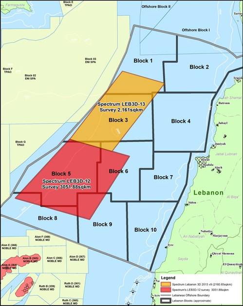 Offshore Lebanon energy blocks: Image credit Spectrum