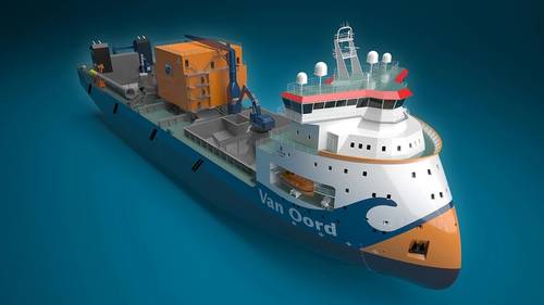 Van Oord’s new subsea rock installation vessel, ‘Bravenes’. The ship is able to operate in depths of 600 metres and more. (CR: ULSTEIN/Morild Interaktiv)