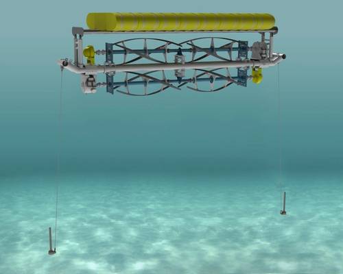 ORPC Advanced TidGen Project marine energy device with Sustainable Marine Swift Anchor anchoring system. Image courtesy Sustainable Marine's Swift Anchors division
