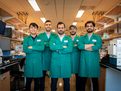 Mim Rahimi, assistant professor (center) with his doctoral students (left to right) Prince Aleta, Mohsen Afshari, Abdelrahman Refaie and Ahmad Hassan