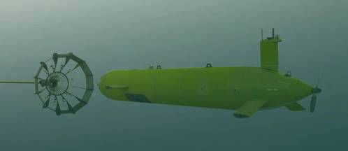 Rendering of the AUV and the Towed Dock. Image: ISE