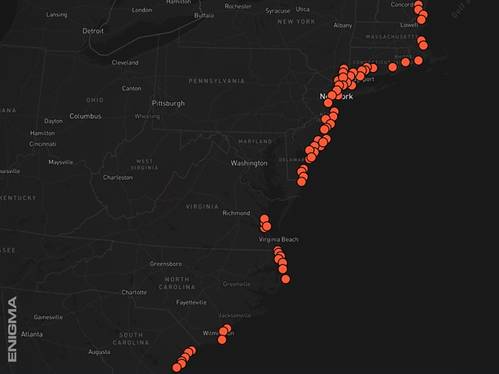 Map of USO reports of the U.S. East Coast. © Enigma