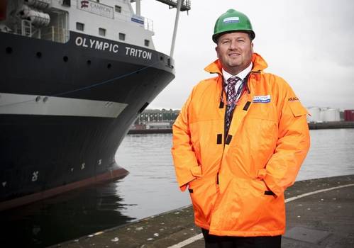 Roddy James, Director of Stork Technical Services Subsea, with the company’s chartered Olympic Triton vessel.