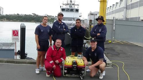 The team from the Royal New Zealand Navy on site with The Underwater Centre’s ROV Training and Operations Superintendent, Paul Bury (red suit). (Photo: The Underwater Center)