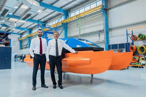 (L-R) Sahil Gandhi, CEO and Harry Gandhi, Chairman at Unique Group’s Unmanned Surface Vessel (USV) facility. - Credit: Unique Group