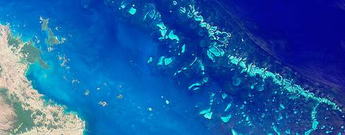 Satellite photograph of the Great Barrier Reef situated off the northeastern coast of Australia (Photo: NOAA)