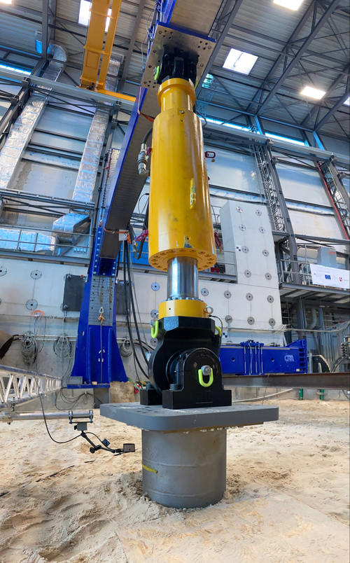 Scaled UMACK test anchor under load test at IWES facility. Image courtesy CorPower Ocean