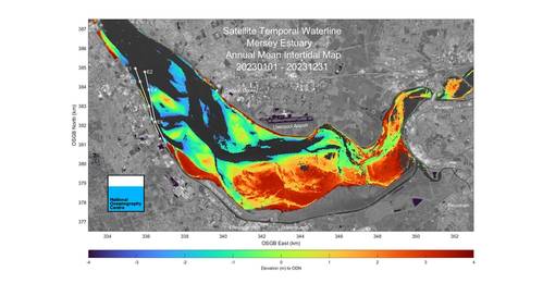 Scientists at the UK’s National Oceanography Centre (NOC) in Liverpool have used satellite data to create a unique insight into the iconic Mersey River that will help port operators be smarter about managing complex navigation channels. Credit: NOC
