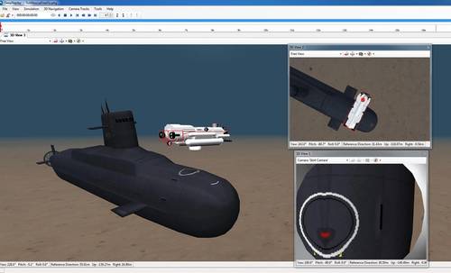 The screen capture shows how multiple camera views are used to align with the hatch for touchdown during rescue operations