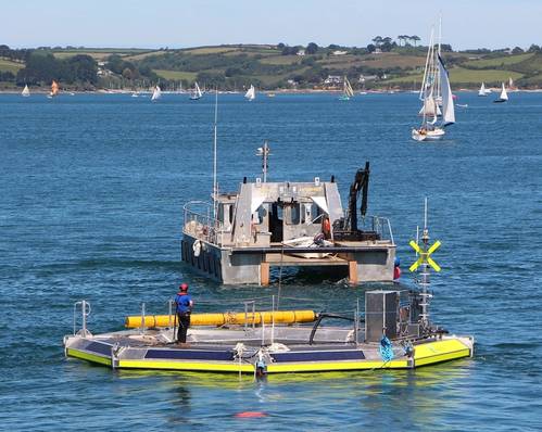 Seatricity’s Oceanus 2 prepares for tow-out to the Cornish Wave Hub.