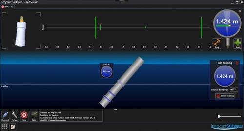 SeaView software showing the Subsea probe’s orientation relative to the underwater member, echoes received with energy levels and correlation value, liquid level reading (if liquid is present), etc. providing a quality check for each reading obtained. (Image: VideoRay)