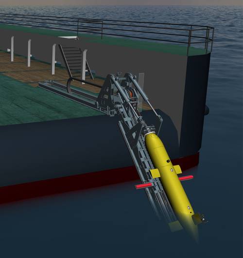 GRi Simulation: ISE Explorer AUV being recovered with a Hawboldt LARS.