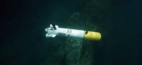 SPARUS II hovering AUV mapping a rocky area during a survey mission. Credit: IQUA Robotics