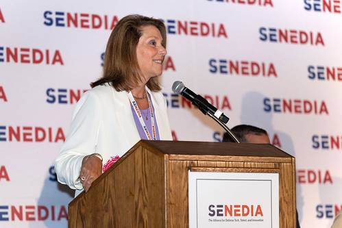 Speaking before representatives from roughly two dozen large and small defense companies, Naval Undersea Warfare Center Division Newport Technical Director Marie Bussiere unveiled the warfare center’s 10-year strategic vision, ‘Mastery of the Seas at All Depths 2025,’ at Defense Innovation Days hosted by the Southeastern New England Defense Industry Alliance at the Newport Marriott, Aug. 25-27, 2025. (U.S. Navy photo by Nick Froment)