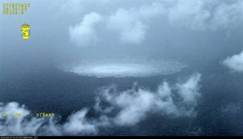 Nord Stream gas leak photographed by the Swedish Coast Guard on September 27