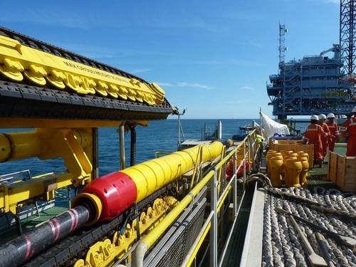Tekmar Cable Protection System on the back of a Jan De Nul Group vessel installing an offshore wind project. (Photo: Tekmar)