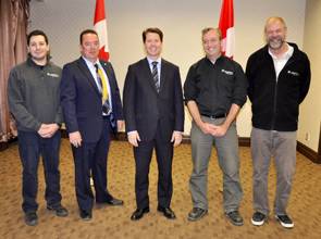 L-R: Thomas Sciscione, Coordinator, Aquatic Habitat Toronto; Scott Fortnum, Executive Director, The Living City Foundation; MP Trottier; Rick Portiss, Manager, Restoration Services, Toronto Region Conservation Authority; and Gord McPherson, Senior Manager, Restoration Services, Toronto Region Conservation Authority.