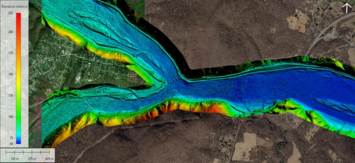 Topobathymetric digital elevation model of the confluence of the Potomac and Shenandoah Rivers at Harper’s Ferry, West Virginia. (Image: USGS)