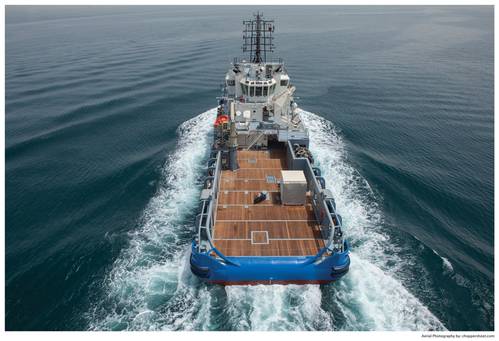 The vessel sports a hybrid propulsion system that saves an estimated fuel savings in the range of 30-40% compared to standard vessels. (Photo: choppershoot.com courtesy Bourbon)
