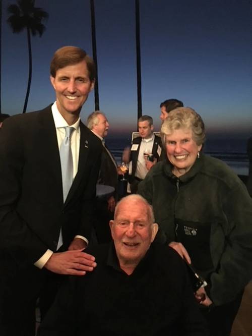 Walter Munk (center) with the author (left) and his wife Mary (right) at Scripps in 2018. Photo courtesy the Author