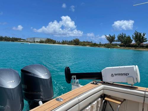 One of WASSP’s newer products – the WASSP W3P, portable Multibeam, bracket mounted on a tender. Credit: WASSP