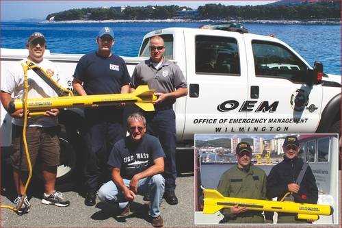 Wilmington OEM first responders with JW Fishers side scan, Inset – European military officers with Fishers sonar.