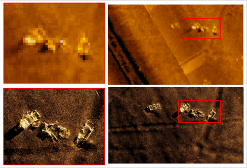 Car Wrecks Surveyed with Legacy Side-Scan (top) vs Kraken’s LW-SAS (bottom) - ©Kraken Robotics
