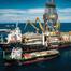 The four-kilometer airlift riser system installed upon the Hidden Gem is constructed from multiple sections of piping which must be sequentially lowered to the seafloor.
Image courtesy of TMC
