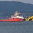Rig move of Equinor oil platform Njord Alpha with AHTS vessels Magne Viking and Normand Prosper towing the platform.