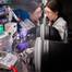 Sandia National Laboratories electrochemist Aliya Lapp prepares a sample of upcycled lithium battery cathode for testing. (Photo by Craig Fritz)