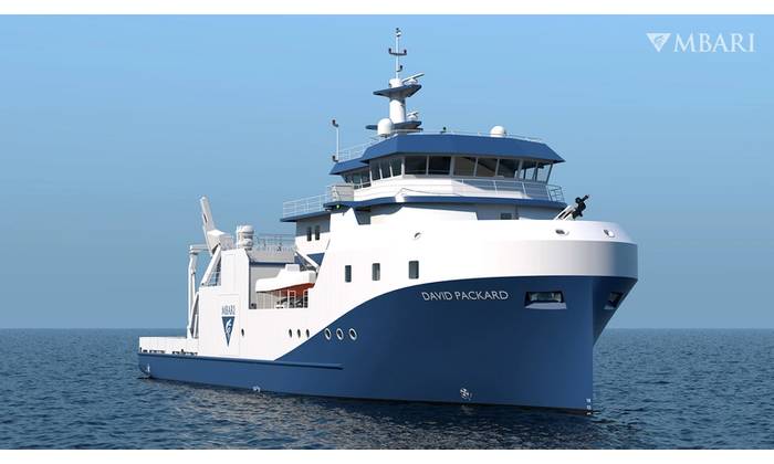 The R/V David Packard will usher in a new era for MBARI’s work. The new state-of-the-art research vessel is currently under construction in Vigo, Spain. MBARI will welcome the new vessel into its fleet in late 2023. Illustration: Glosten © 2021 MBARI