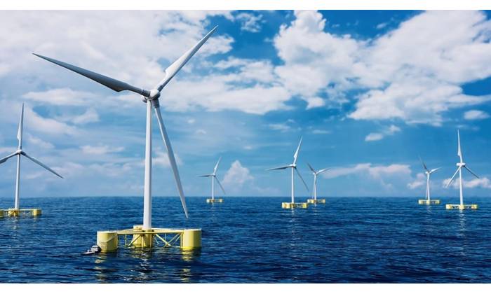 Rendering of a 15MW floating offshore wind substructure SnapWind Float (Credit: SHI)
