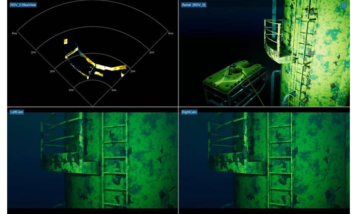 Screenshot of GRi Simulations’ VROV marine operations simulator configured to model offshore ROV inspection missions and support testing of AI-enabled subsea autonomy systems. Credit: GRi Simulations Inc.