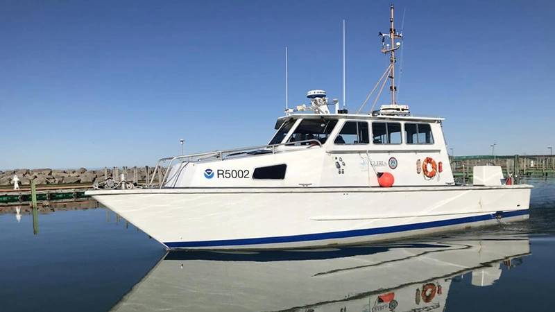 The 50-foot research vessel Storm is operated by NOAA’s Great Lakes Environmental Research Laboratory and is dedicated to supporting activities of Thunder Bay National Marine Sanctuary. Image Credit: NOAA Thunder Bay National Marine Sanctuary/Great Lakes Environmental Research Lab